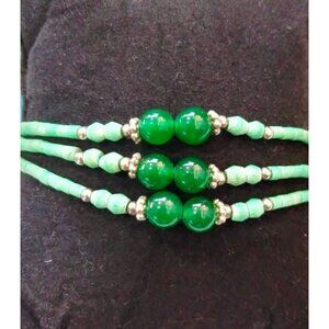 Jade Bracelet Green Beaded Triple Strand Hook Clasp